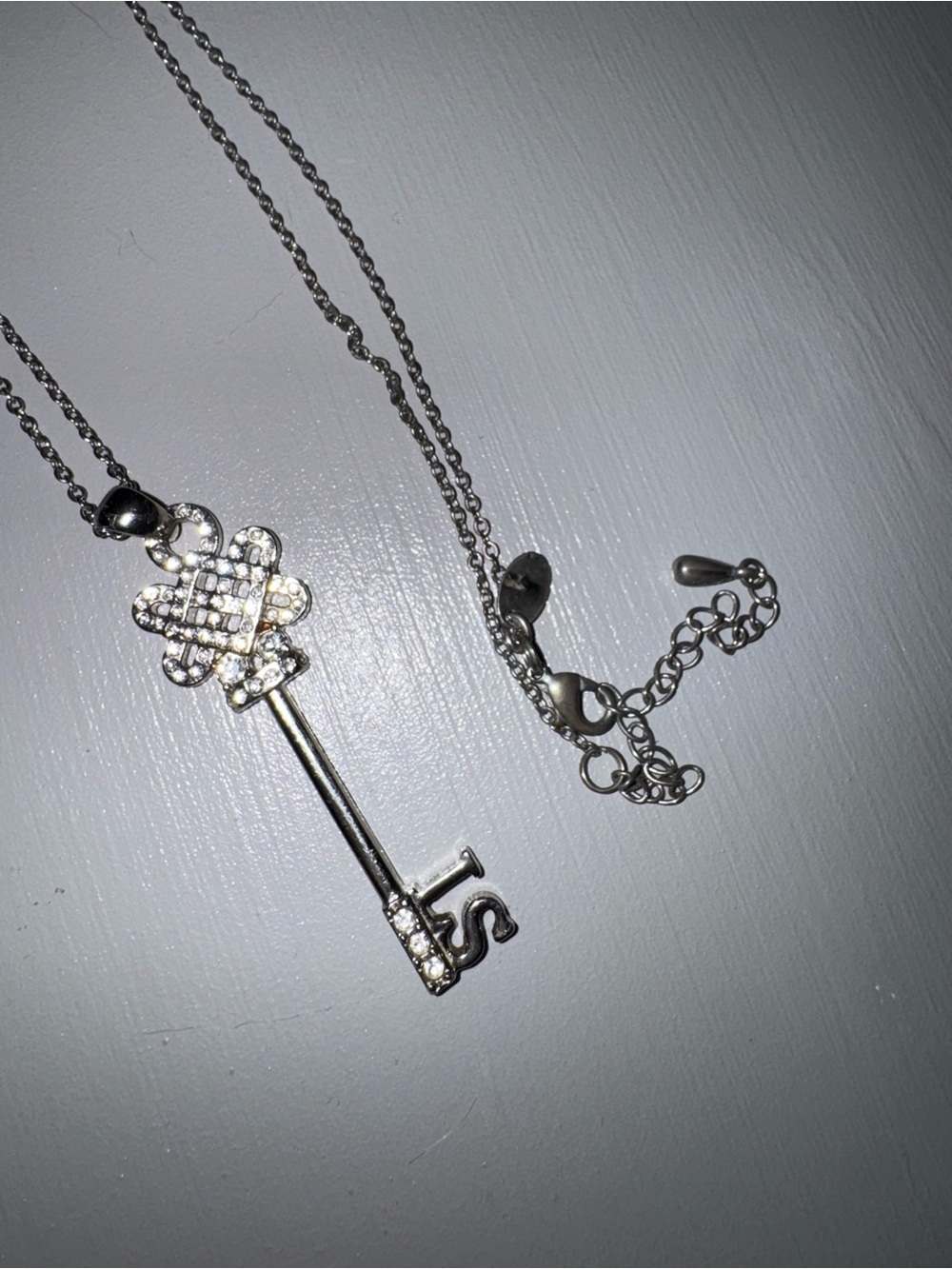 Lia Sophia Silver-Tone Key Pendant Necklace with Crystal Accents